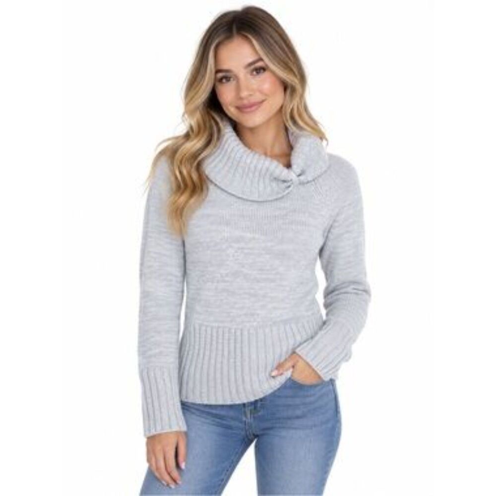 White House Black Market Cream Marled Chunky Knit Cowl Neck Sweater Medium